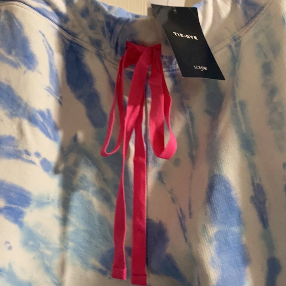 J. Crew Blue & White Tie-Dye Track Pants with Pink Drawstring - Picture 3 of 11
